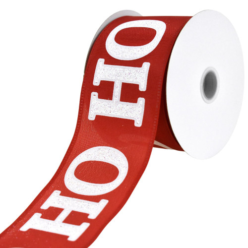 Homeford Christmas Glittered Ho Ho Ho Satin Wired Ribbon, 2-1/2-inch, 10-Yard, Red
