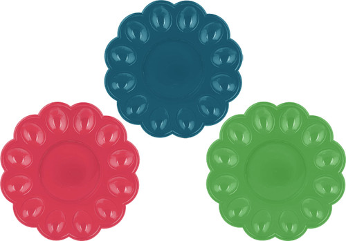 OFXDD Platter Egg Tray - Pack of 3 - Plastic Plate for Eggs Serving - Easter Deviled Egg Platter - Decorative Boiled Egg Plate - 9.44"