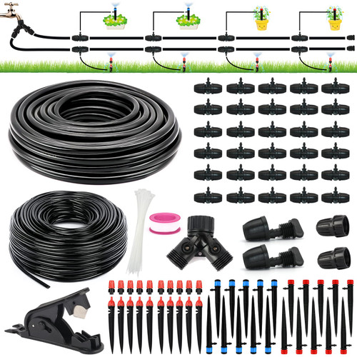 Drip Irrigation Kits, 213FT Mist Cooling Automatic Irrigation System for Outdoor Plants with Distribution Tubing Hose, Garden Watering Sprinklers System for Yard, Lawn, Patio, Greenhouse