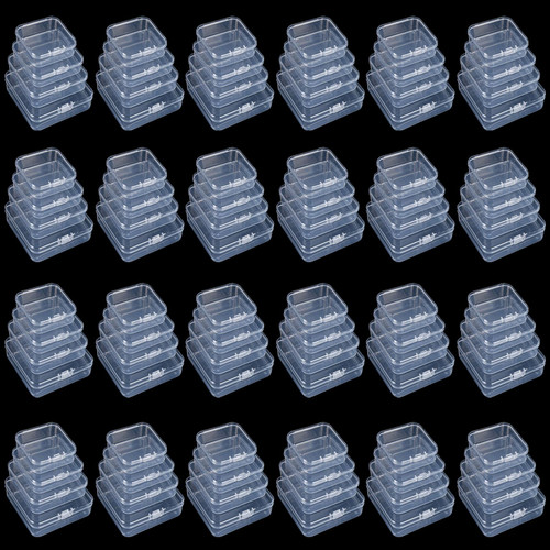 Goodma 96 Pieces Square Empty Mini Clear Plastic Organizer Storage Box Containers with Hinged Lids for Small Items and Other Craft Projects (Mixed Sizes)