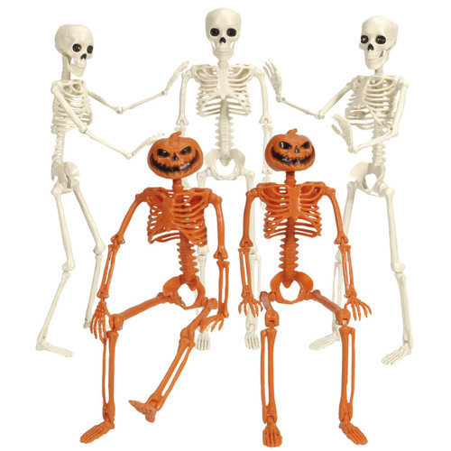 ENVEN Posable Halloween Skeleton Clown Pumpkin Full Body Skeleton Decoration with Movable Joints Spooky Plastic Hanging Ghost Skeleton for Yard Garden Lawn Haunted House Graveyard Props