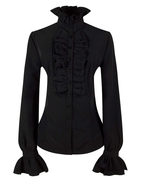 PrettyGuide Women's Vintage Victorian Lolita Shirt Retro Stand-Up Collar Lotus Ruffle Gothic Blouse Top Black S PrettyGuide Women's Vintage Victorian Lolita Shirt Retro Stand-Up Collar Lotus Ruffle Gothic Blouse Top Black S
