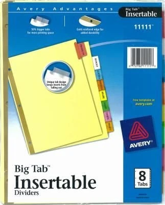 Index Divider, Insertable, 8 Tabs, Colored - Warehousesoverstock