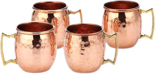 PARIJAT HANDICRAFT 2 Oz. solid copper mini moscow mule shot mug, set of 4 authentic 100% solid copper hammered moscow mule mug 2-oz shot glass - set (Tableware)
