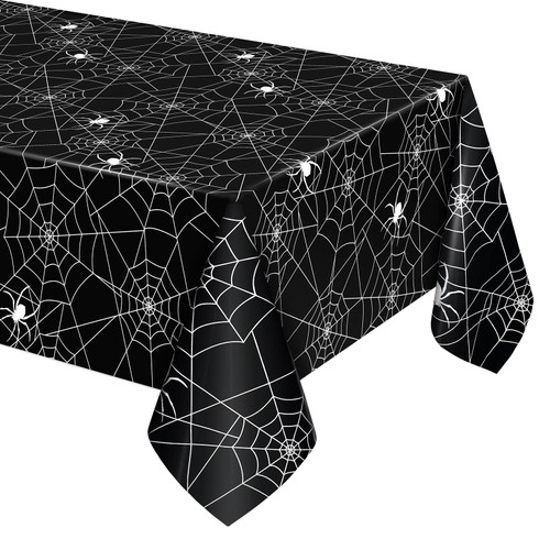 Yoochee Halloween Tablecloth Plastic, 54'' x 108'' Rectangular Waterproof Black Spider Web Halloween Table Covers, Disposable Table Cloth for Halloween Dinners & Party Decorations (Black, 1 Pack)
