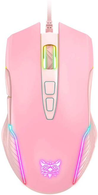 SIMGAL RGB Gaming Mouse Wired, USB Optical Computer Mice with RGB Backlit, 6 Adjustable DPI Up to 6400, Ergonomic Gamer Laptop PC Mouse with 7 Programmable Buttons for Windows Vista Linux (Pink)