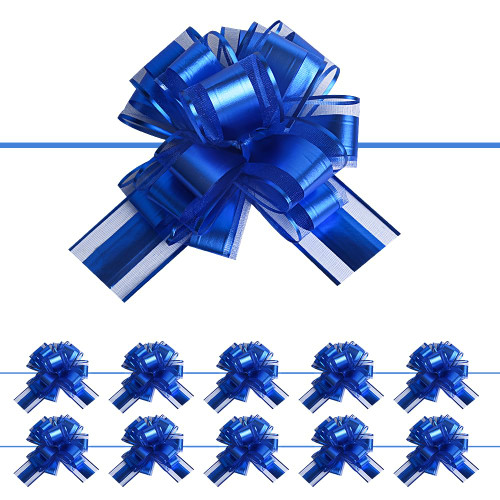 AKLVBL 10 PCS Large Pull Bow Gift Wrapping Bows, Pull Bow with Ribbon for Wedding Gift Baskets, Party Gift Wrap Bows, Presents Decorating Bows (Blue)