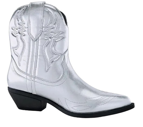 Soda Women Cowgirl Cowboy Western Stitched Ankle Boots Pointed Toe Short Booties Rigging-S (Silver, 8.5)