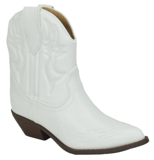 Soda Women Cowgirl Cowboy Western Stitched Ankle Boots Pointed Toe Short Booties Rigging-S (White, 7)