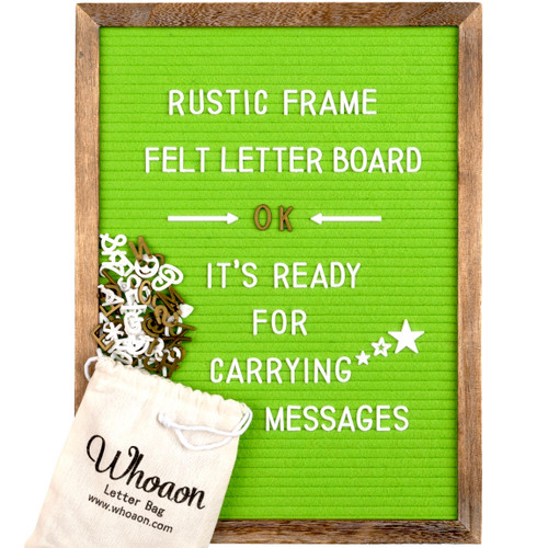 Rustic Wood Frame Lime Felt Letter Board 12x16 inch with Letters, Stand, Scissors Set | Baby Announcement Sign | First Day Of School Board | Message Board for Classroom | Rustic Letter Board Sign with Changeable Letters