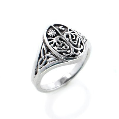Celtic Trinity Knot Tree of Life with Sun and Moon Sterling Silver Ring Size 10(Sizes 3,4,5,6,7,8,9,10,11,12,13,14,15,16)