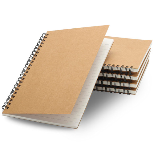 TWONE Notebook, College Ruled Spiral Notebook with Kraft Brown Soft Cover for Note Taking, Home, School, 100 Pages 50 Sheets Notebook, 5-1/2x8-1/4 Inches (5 Notebooks)