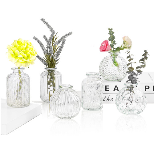 Small Vases for Flowers Esmiome - Bud Vase Glass 6pcs/Set Clear Pumpkin and Vertical Stripes, Vintage Wedding Decor, Bud Vases in Bulk Vases for Centerpieces Single Flower Vases for HomeEvents Table Small Vases for Flowers Esmiome - Bud Vase Glass 6pcs/Set Clear Pumpkin and Vertical Stripes, Vintage Wedding Decor, Bud Vases in Bulk Vases for Centerpieces Single Flower Vases for HomeEvents Table