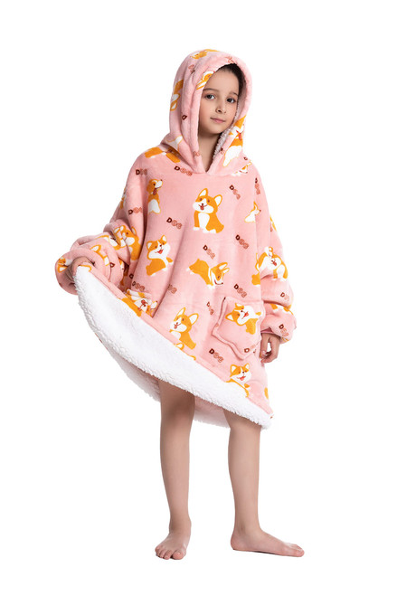 LUSJNGE Kids Blanket Hoodie Girl Boy 5-12YR Oversized Sherpa Wearable Blanket Sweatshir One Size Hooded Blankets