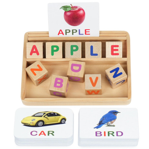 BenBen Spelling Games, CVC Word Games with 110 Sight Words Flash Cards, Wooden Matching Letters, Kindergarten Preschool Learning Activities, Montessori Educational Toys Gifts for Kids