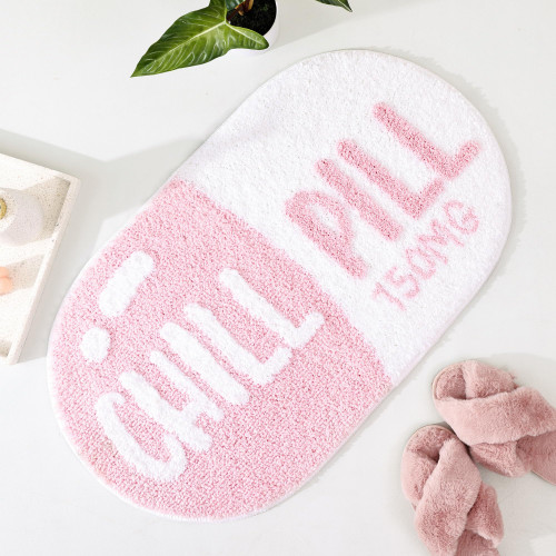 FROZZUR Chill Pill Bath Mat, Non Slip Pink Bath Mats for Bathroom Cute Shaped Bathtub Preppy Rug Bathroom Tub Plush Shower Rugs Washable, Pink
