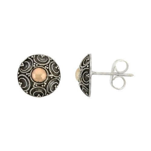 Sterling Silver Stud Earrings, Accented Real 18k Gold, 3/8 inch tall