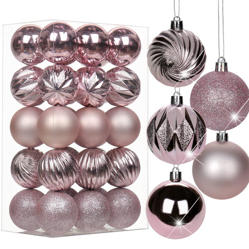 2.36" Christmas Ball Ornaments Pink 30 Pcs Small Shatterproof Christmas Tree Decorations Xmas Tree Christmas Ornaments Balls with Hanging Loop for Wedding Holiday Party Wreath Home Decor