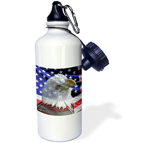 3dRose wb_184367_1 American Bald Eagle In American Flag Background Print Sports Water Bottle, 21Oz, Multicolored