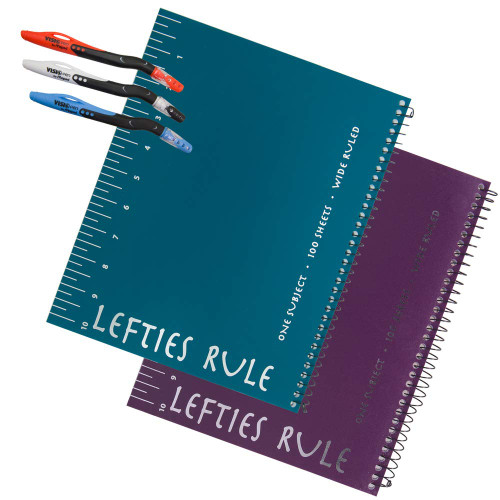 2 Left-Handed "Lefties Rule" Wide Ruled Notebooks Plus 3 Left-Handed Visio Pens, Assorted Colors