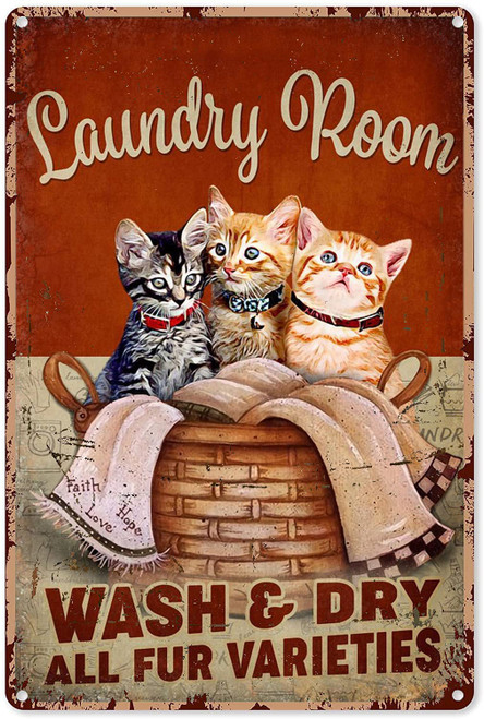 Snowsun Metal Sign Laundry Room Wash and Dry cat Funny Retro Vintage Aluminum Sign for Home garden Coffee Wall Decor Metal Tin Sign 8x12 Inch