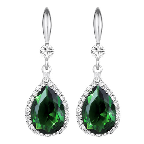 Linawe Silver Emerald Green Earrings, Diamond Dangle Rhinestone Cubic Zirconia Crystal Drop Earrings for Women, Teardrop Birthstone Drop Earrings, Wedding Jewelry Set Linawe Silver Emerald Green Earrings, Diamond Dangle Rhinestone Cubic Zirconia Crystal Drop Earrings for Women, Teardrop Birthstone Drop Earrings, Wedding Jewelry Set