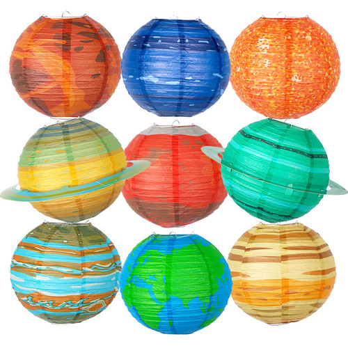 9 PCS Space Planet Paper Lanterns, Outer Space Party Decorations, Solar System Planets Lantern for Kids Space Theme Party Birthday Room Decorations
