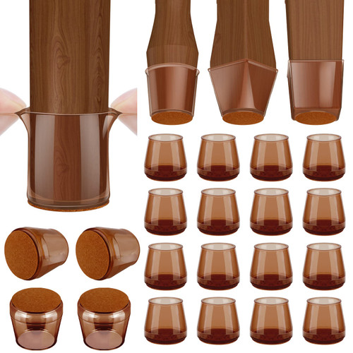 BALEINE 16 Pack Silicone Chair Leg Floor Protectors, Stool Leg Protectors Cap, Non-Slip Chair Leg Caps for Hardwood Floors (Brown & Large, 16 Pack)