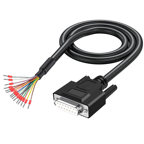 Jienk 6.56Ft 24AWG DB15 Female RS232 15Pin Serial Extension Cable, 15-Pin Gold Plated Connector with Bare Wire End Cable