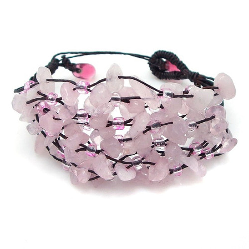 AeraVida Cascading Rose Quartz Stone Cluster on Cotton Rope Layered Bracelet