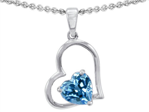Star K 7mm Heart Shape Simulated Blue Topaz Pendant Necklace Sterling Silver