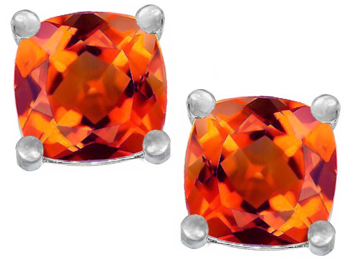 Star K Cushion-Cut 7mm Simulated Mexican Fire Opal Earrings Studs Sterling Silver Star K Cushion-Cut 7mm Simulated Mexican Fire Opal Earrings Studs Sterling Silver