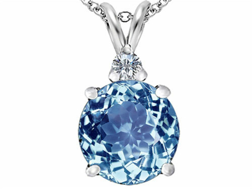 Star K Large 12mm Round Simulated Aquamarine Pendant Necklace Sterling Silver Star K Large 12mm Round Simulated Aquamarine Pendant Necklace Sterling Silver