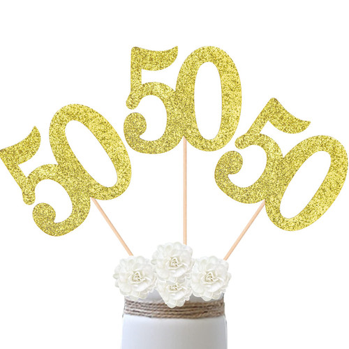 10-Pack Double Sided Glitter 50th Birthday Centerpiece Anniversary Centerpiece Sticks, Number 50 Table Topper Cake Topper for 50th Birthday Anniversary Table Party Decorations (Double Sided gold)