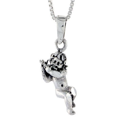 Sterling Silver Cherub Pendant 3/4 inch Tall