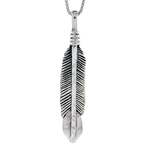 Sterling Silver Feather Pendant, 1 3/4 inch Tall