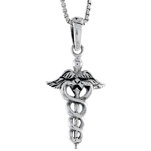 Sterling Silver Caduceus (Medical Symbol) Pendant, 7/8 inch Tall