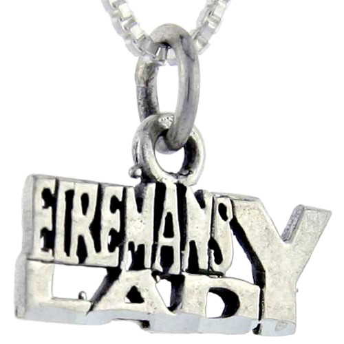 Sterling Silver Fireman's Lady Word Pendant, 1 inch Wide