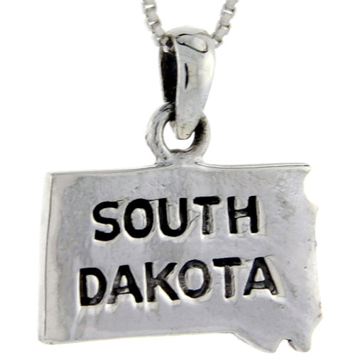Sterling Silver South Dakota State Map Pendant, 1 inch Tall