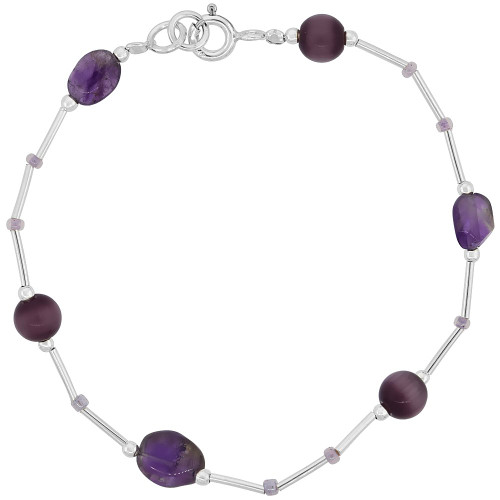 Natural Amethyst Liquid Silver Bracelet Sterling Silver Findings, 7 inch