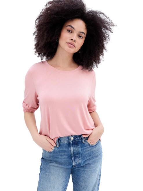 GAP Womens Luxe Long Sleeve Crew Neck T-Shirt Shirt, Pink Standard, X-Small US