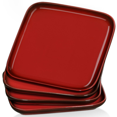 LOVECASA 4 Pieces Stoneware Dinner Plate Square Shaped 10 inch 30 OZ Dishwasher Safe,Set of 4, Multicoloured