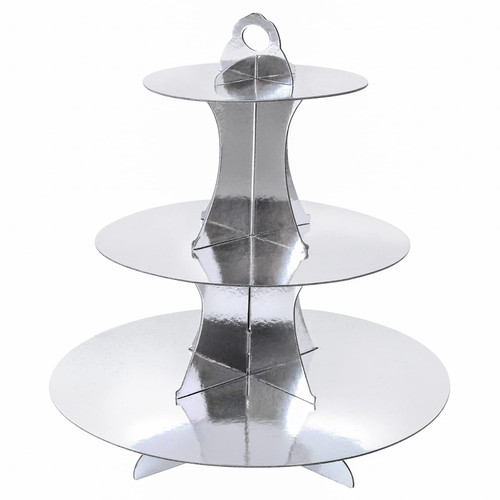 Soleebee 3-Tier Round Cupcake Stand, Cardboard Cupcake Tower, Dessert Cup Cake Stand Tower for Birthday Wedding Party Decoration, Cupcake Tier Stand 1 Set (Silver)