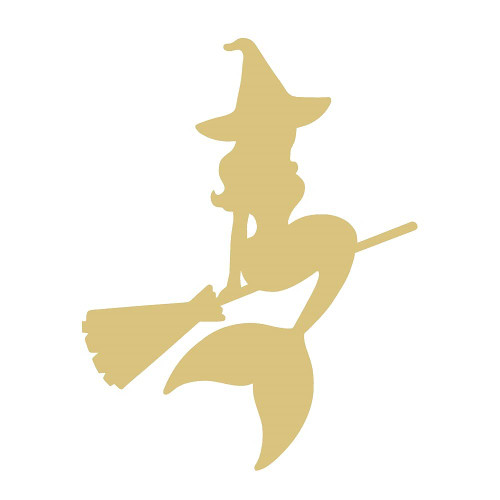 Witch Cutout Unfinished Wood Halloween Spooky Scary Broomstick MDF Shape Canvas Style 16 (12")