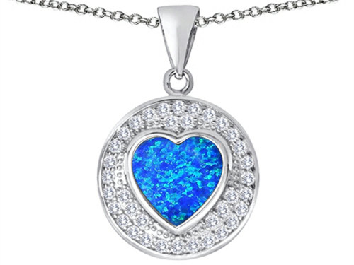 Star K Circle Of Love Pendant Necklace with 10mm Heart Shape Blue Created Opal Sterling Silver Star K Circle Of Love Pendant Necklace with 10mm Heart Shape Blue Created Opal Sterling Silver