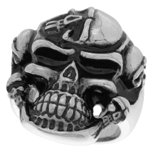 Sabrina Silver Stainless Steel Large Skull Ring 5 Skulls Biker Rings for Men Size 10