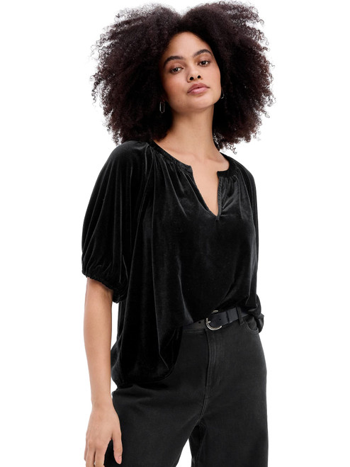 GAP Womens Short Sleeve Puff Sleeve Top Blouse, True Black, X-Small US