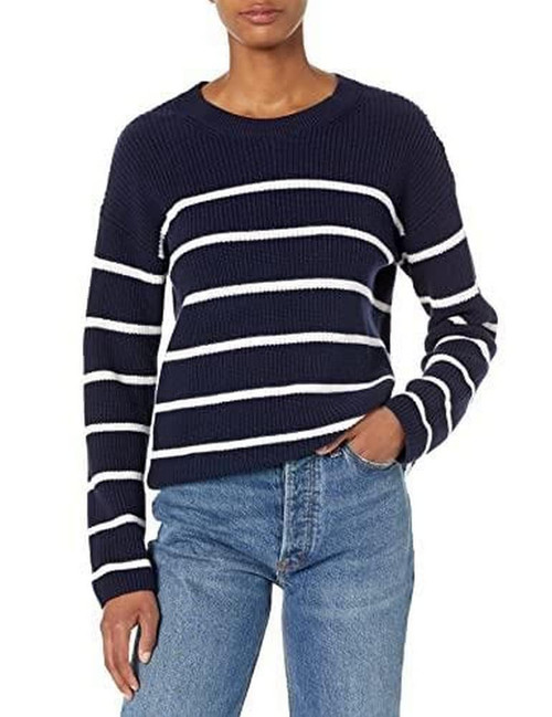 GAP Womens Textured Pullover Sweater Navy Stripe L