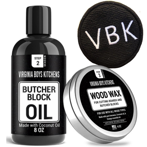 Virginia Boys Kitchens Butcher - Block Oil - no Mineral Oil - Food Grade Conditioner and Oil - Use for Wooden Cutting Boards - Full Size Wax and Oil and Wax Applicator Virginia Boys Kitchens Butcher - Block Oil - no Mineral Oil - Food Grade Conditioner and Oil - Use for Wooden Cutting Boards - Full Size Wax and Oil and Wax Applicator