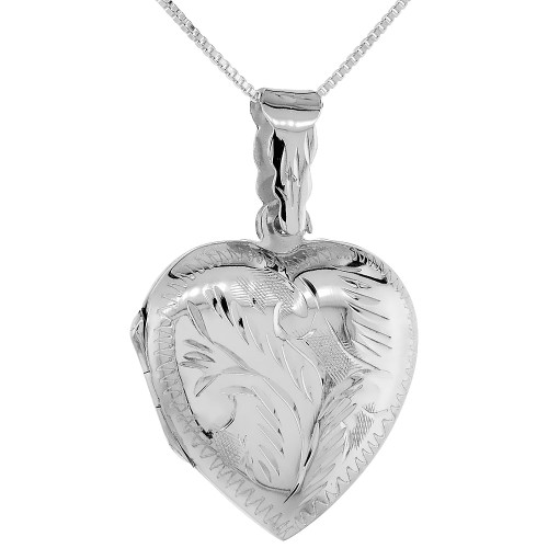 Sterling Silver Heart Locket Pendant/Charm Engraved Handmade, 1 inch
